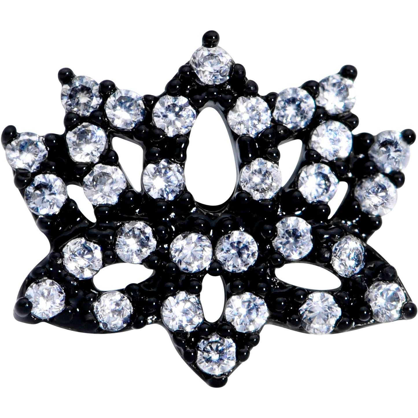 20 Gauge 1/4 Clear CZ Gem Black Lotus Flower Nose Bone