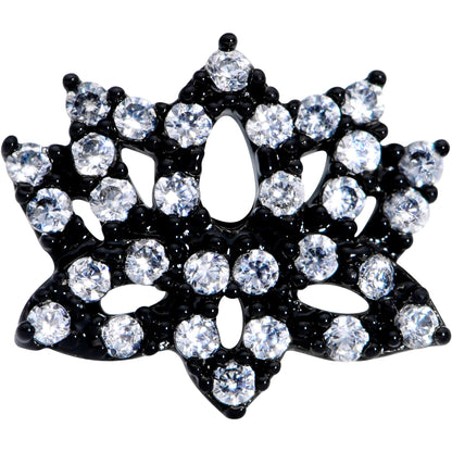 20 Gauge 1/4 Clear CZ Gem Black Lotus Flower Nose Bone