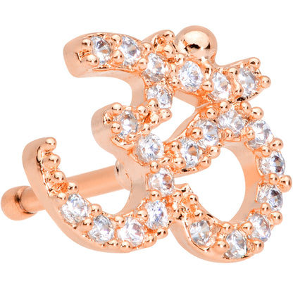 20 Gauge 1/4 Clear CZ Gem Rose Gold Tone Amazing Om Nose Bone