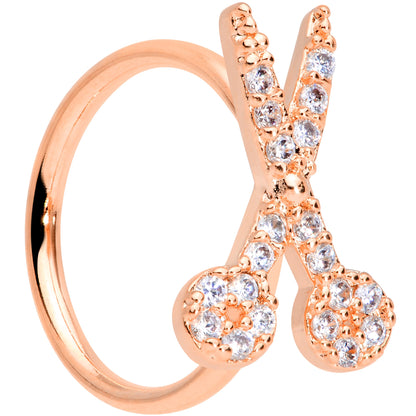 18 Gauge 3/8 Clear CZ Gem Rose Gold Tone Shears Scissors Nose Hoop