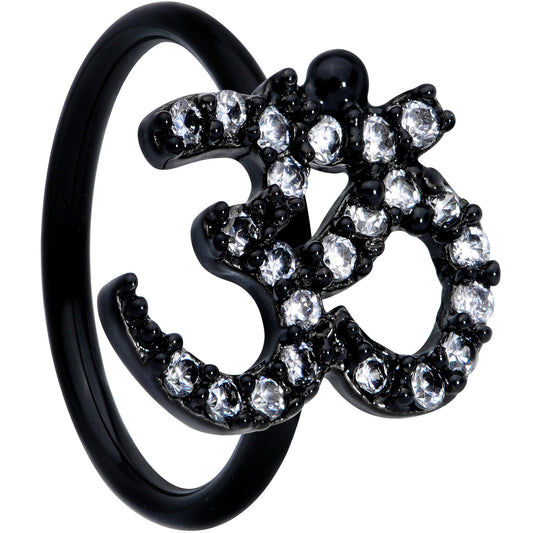 18 Gauge 3/8 Clear CZ Gem Black Amazing Om Nose Hoop