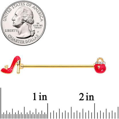 14 Gauge Clear Gem Gold Tone Purse High Heel Industrial Barbell 38mm