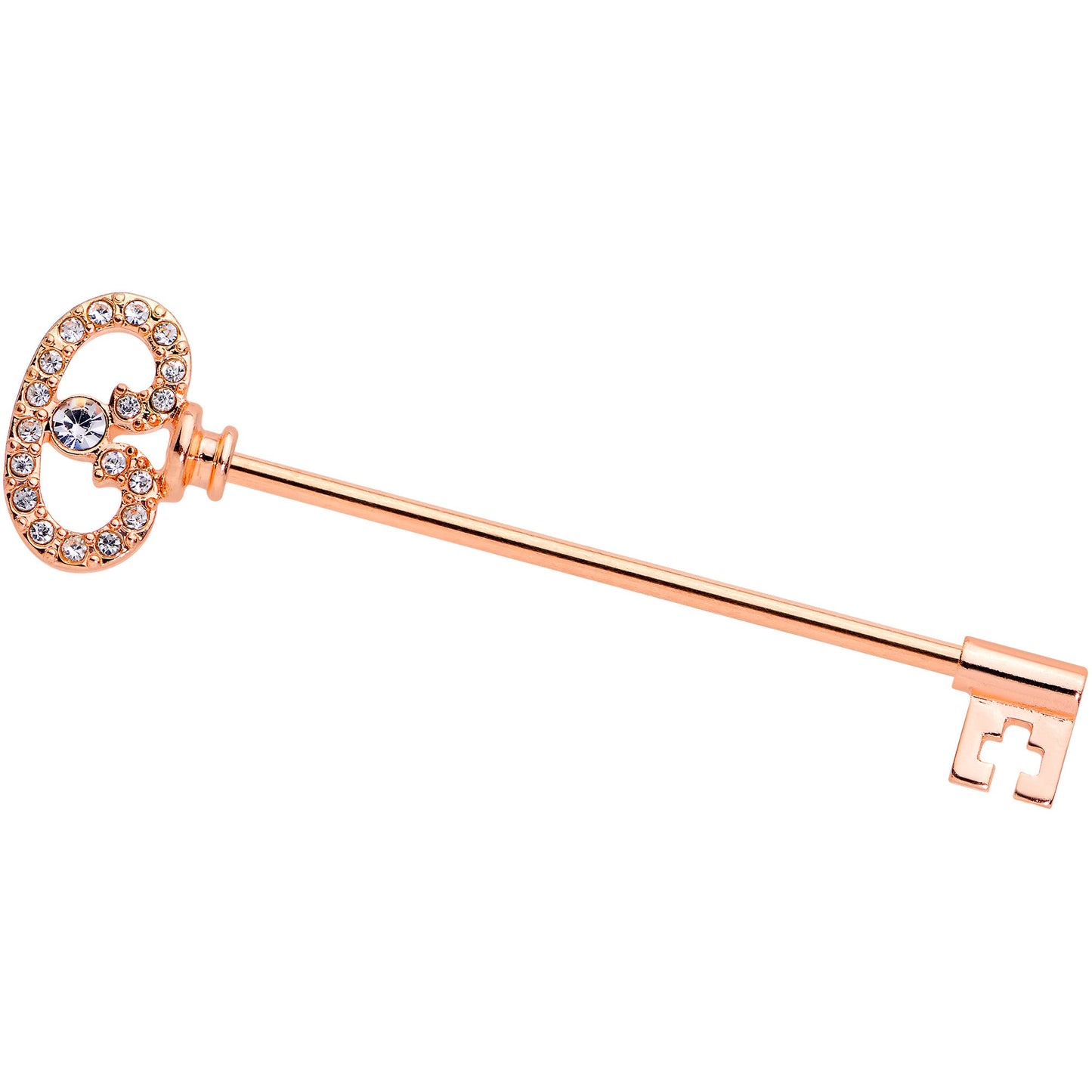 14 Gauge Clear CZ Gem Rose Gold Hue Love Key Industrial Barbell 38mm