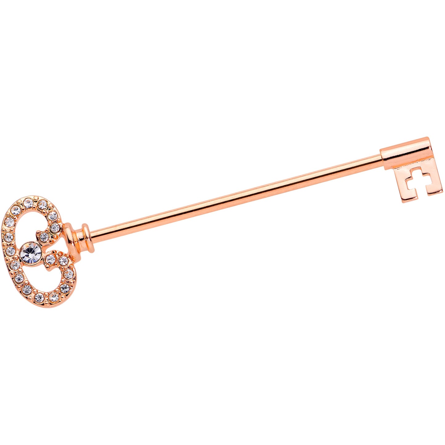 14 Gauge Clear CZ Gem Rose Gold Hue Love Key Industrial Barbell 38mm