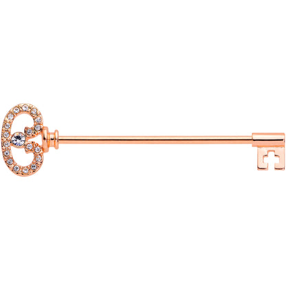 14 Gauge Clear CZ Gem Rose Gold Hue Love Key Industrial Barbell 38mm