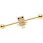 14 Gauge Clear Gem Gold Tone Ritzy Robot Industrial Barbell 38mm