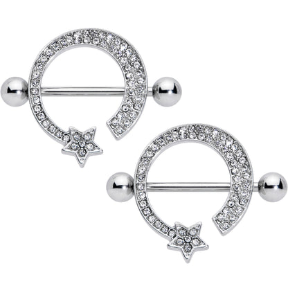 14 Gauge 5/8 Clear Gem Shooting Star Nipple Shield Set