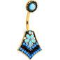 Gold Tone Shades of Blue Geometric Double Mount Belly Ring