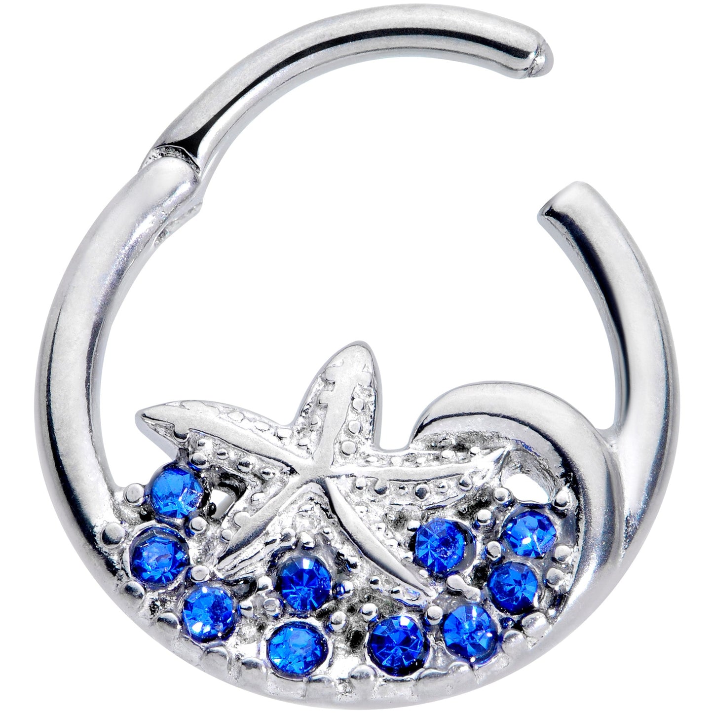 16 Gauge 3/8 Blue Gem Nautical Starfish Hinged Segment Ring