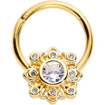 16 Gauge 3/8 Clear CZ Gem Gold Tone Regal Seal Hinged Segment Ring