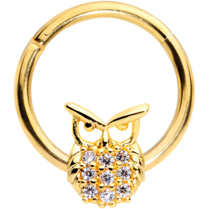 16 Gauge 3/8 Clear CZ Gem Gold Tone Opulent Owl Hinged Segment Ring