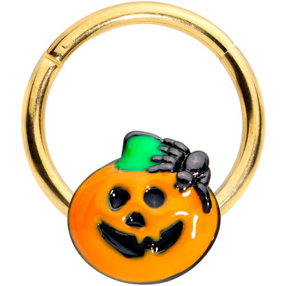 16 Gauge 3/8 Gold Tone Spider Pumpkin Halloween Hinged Segment Ring