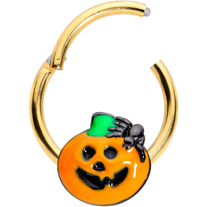 16 Gauge 3/8 Gold Tone Spider Pumpkin Halloween Hinged Segment Ring