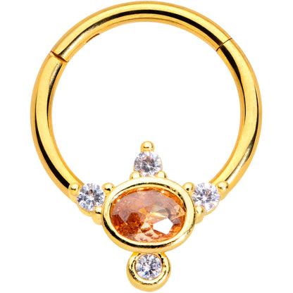 16 Gauge 3/8 Orange CZ Gem Gold Tone Elegant Oval Hinged Segment Ring