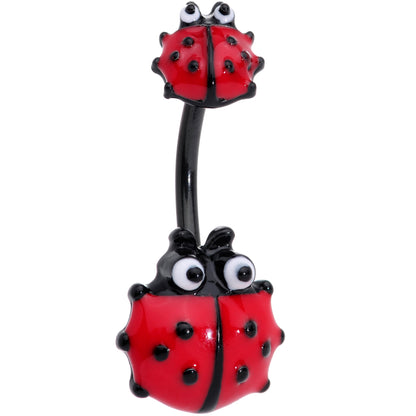 Red Black Polka Dot Ladybug Double Mount Belly Ring