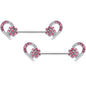 14 Gauge 9/16 Pink Gem Flower Heart Barbell Nipple Ring Set