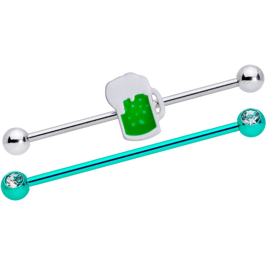 14 Gauge Green Beer St Patricks Day Industrial Barbell Set of 2 38mm