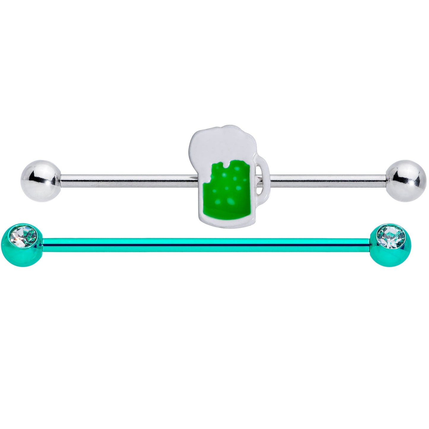 14 Gauge Green Beer St Patricks Day Industrial Barbell Set of 2 38mm