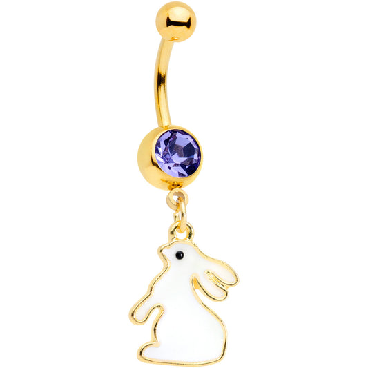 Purple Gem Gold Tone Easter Bunny Glow in the Dark Dangle Belly Ring