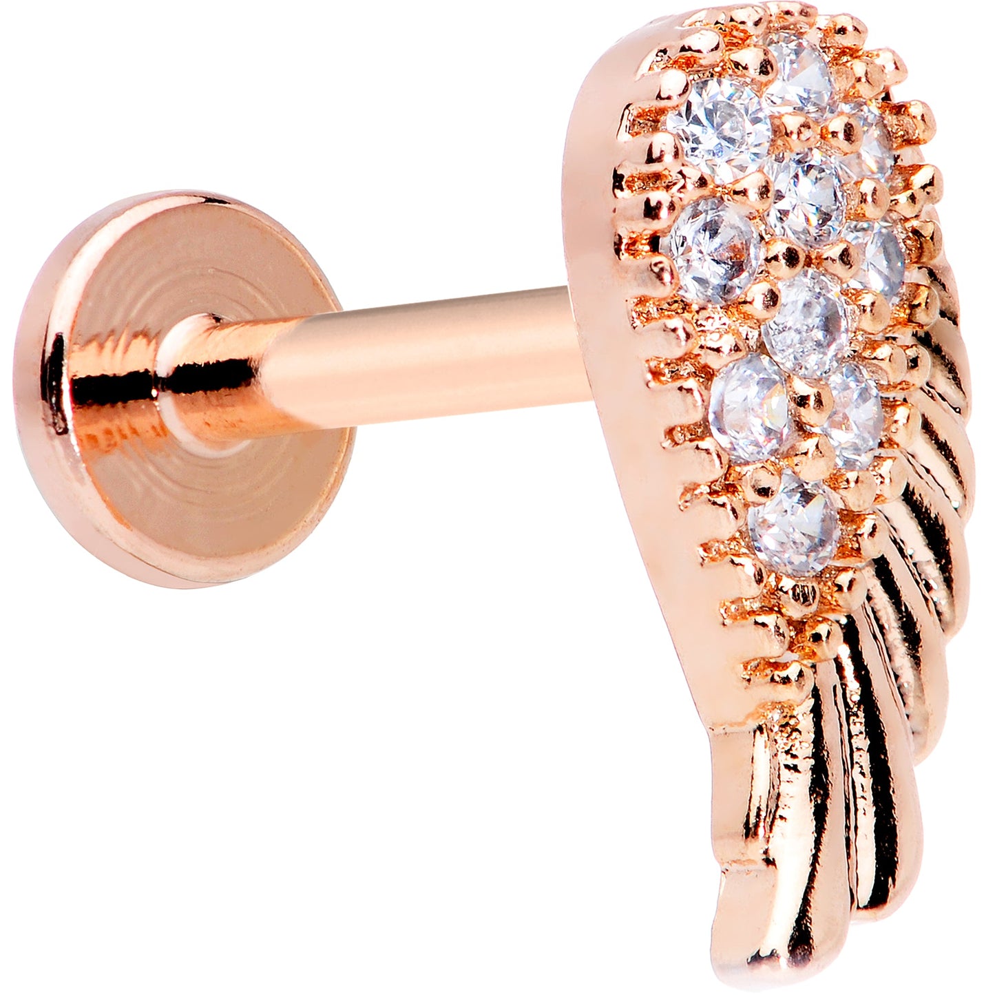 16 Gauge 5/16 Clear CZ Gem Rose Gold Tone Internal Thread Wing Labret