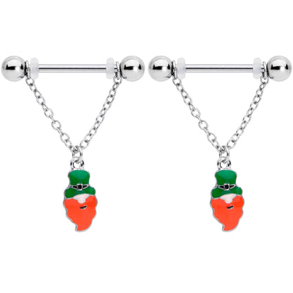 14 Gauge 9/16 Green Leprechaun St Patricks Day Dangle Nipple Ring Set