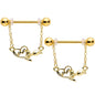 14 Gauge 11/16 Gold Tone Love Rose Dangle Nipple Ring Set