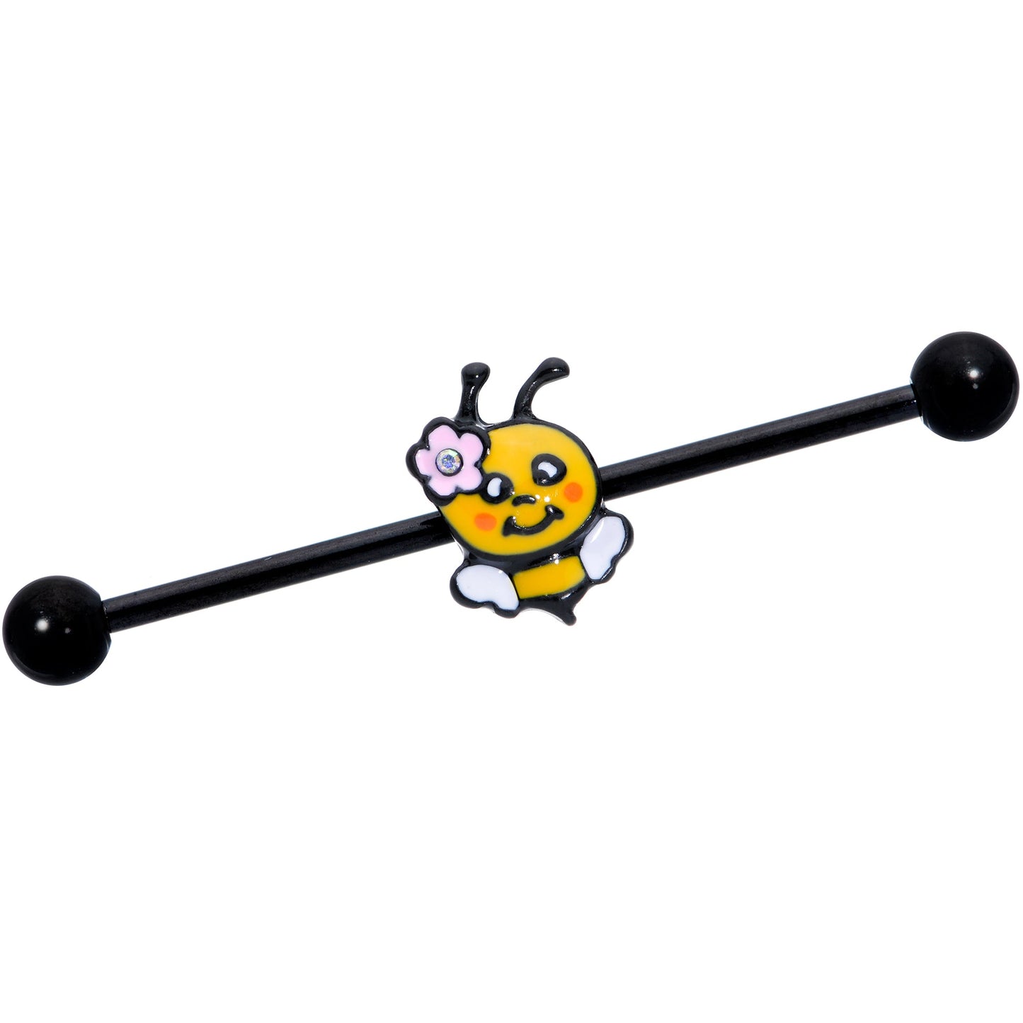 14 Gauge Aurora Gem Black Yellow Happy Bee Industrial Barbell 38mm