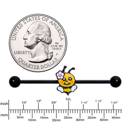 14 Gauge Aurora Gem Black Yellow Happy Bee Industrial Barbell 38mm