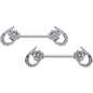 14 Gauge 5/8 Clear Gem Heart Flower Barbell Nipple Ring Set