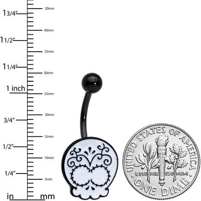 Black White Calavera Sugar Skull Belly Ring