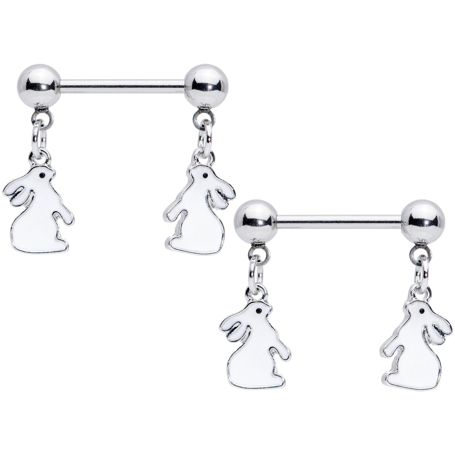 14 Gauge 9/16 Glow in the Dark Easter Bunny Dangle Nipple Ring Set