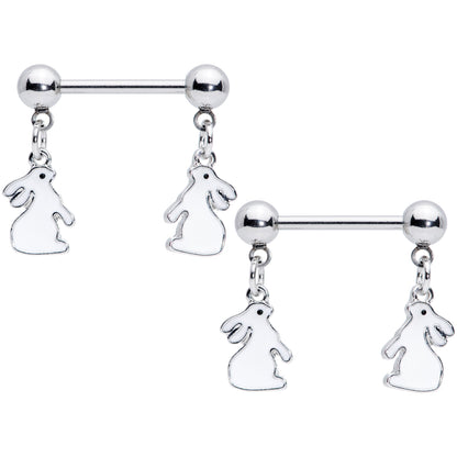 14 Gauge 9/16 Glow in the Dark Easter Bunny Dangle Nipple Ring Set