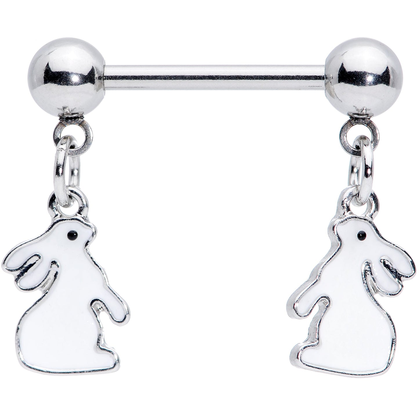 14 Gauge 9/16 Glow in the Dark Easter Bunny Dangle Nipple Ring Set