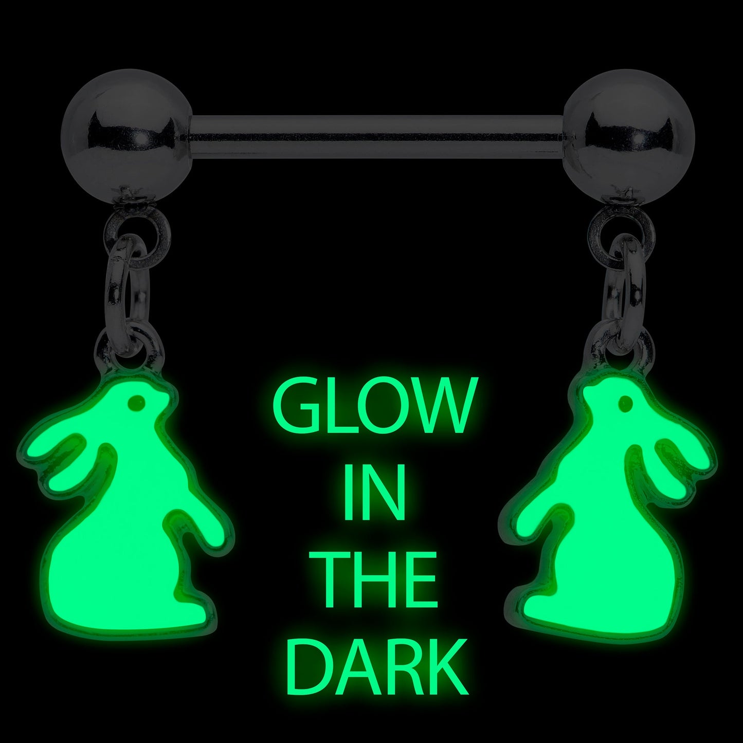 14 Gauge 9/16 Glow in the Dark Easter Bunny Dangle Nipple Ring Set