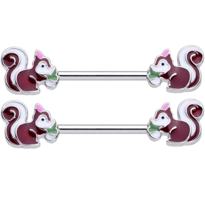 14 Gauge 5/8 Snacking Squirrel Barbell Nipple Ring Set