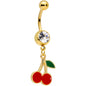 Clear Gem Gold Tone Charming Cherries Dangle Belly Ring