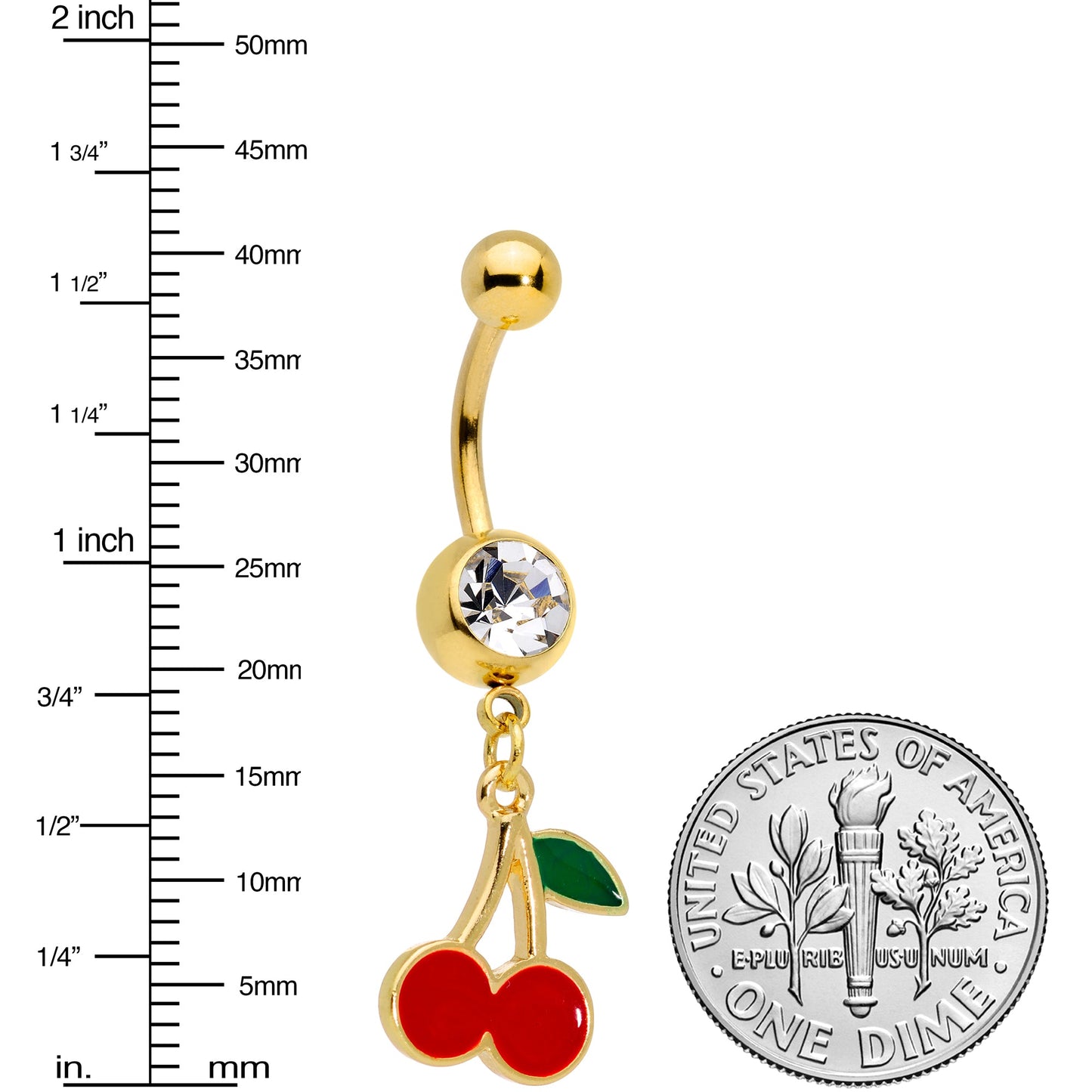 Clear Gem Gold Tone Charming Cherries Dangle Belly Ring