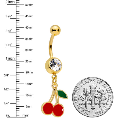 Clear Gem Gold Tone Charming Cherries Dangle Belly Ring
