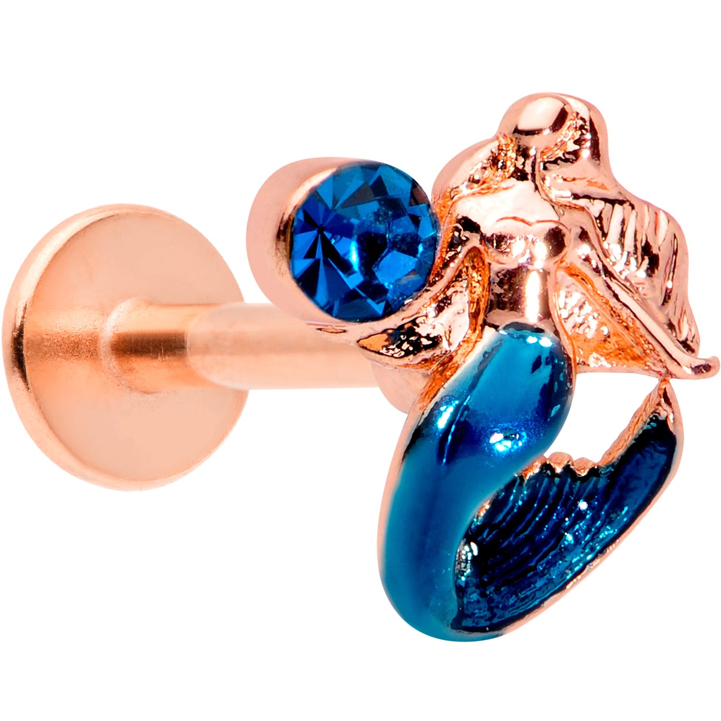 16 Gauge 5/16 Blue Gem Rose Gold Tone Mermaid Labret Monroe Tragus