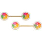 14 Gauge 5/8 Gold Tone Rainbow Grapefruit Barbell Nipple Ring Set