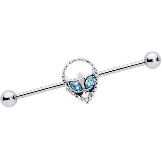 14 Gauge Aqua Gem Hollow Alien Industrial Barbell 38mm