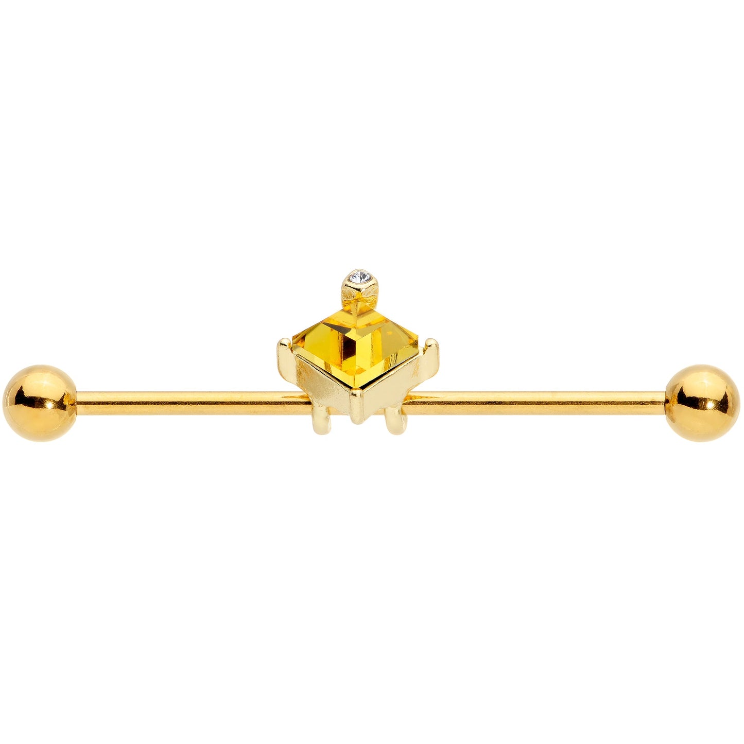 14 Gauge Clear Yellow Gem Gold Tone Rhombus Industrial Barbell 38mm