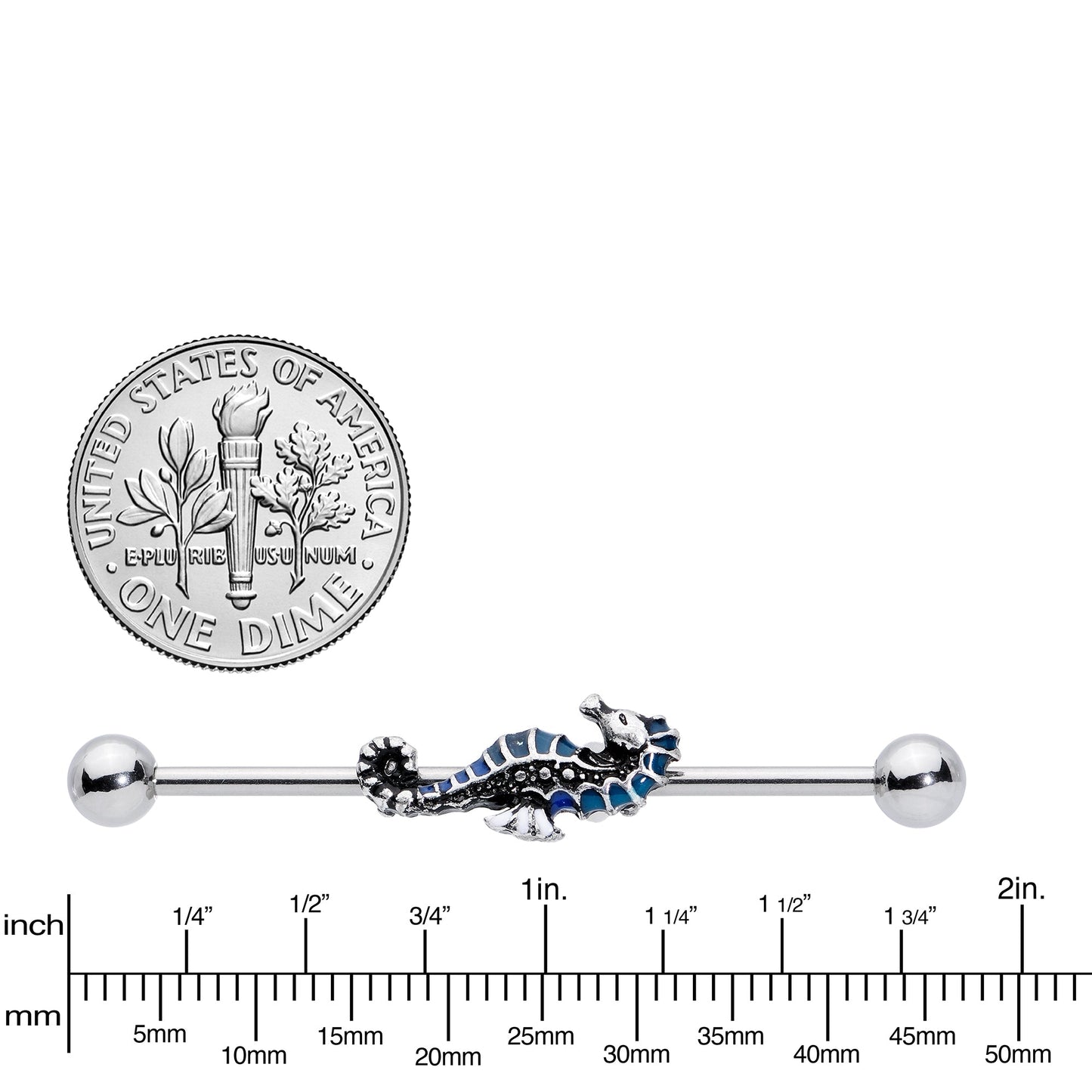 14 Gauge Nautical Seahorse Industrial Barbell 38mm