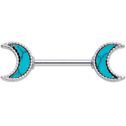 14 Gauge 9/16 Faux Turquoise Crescent Moon Barbell Nipple Ring Set