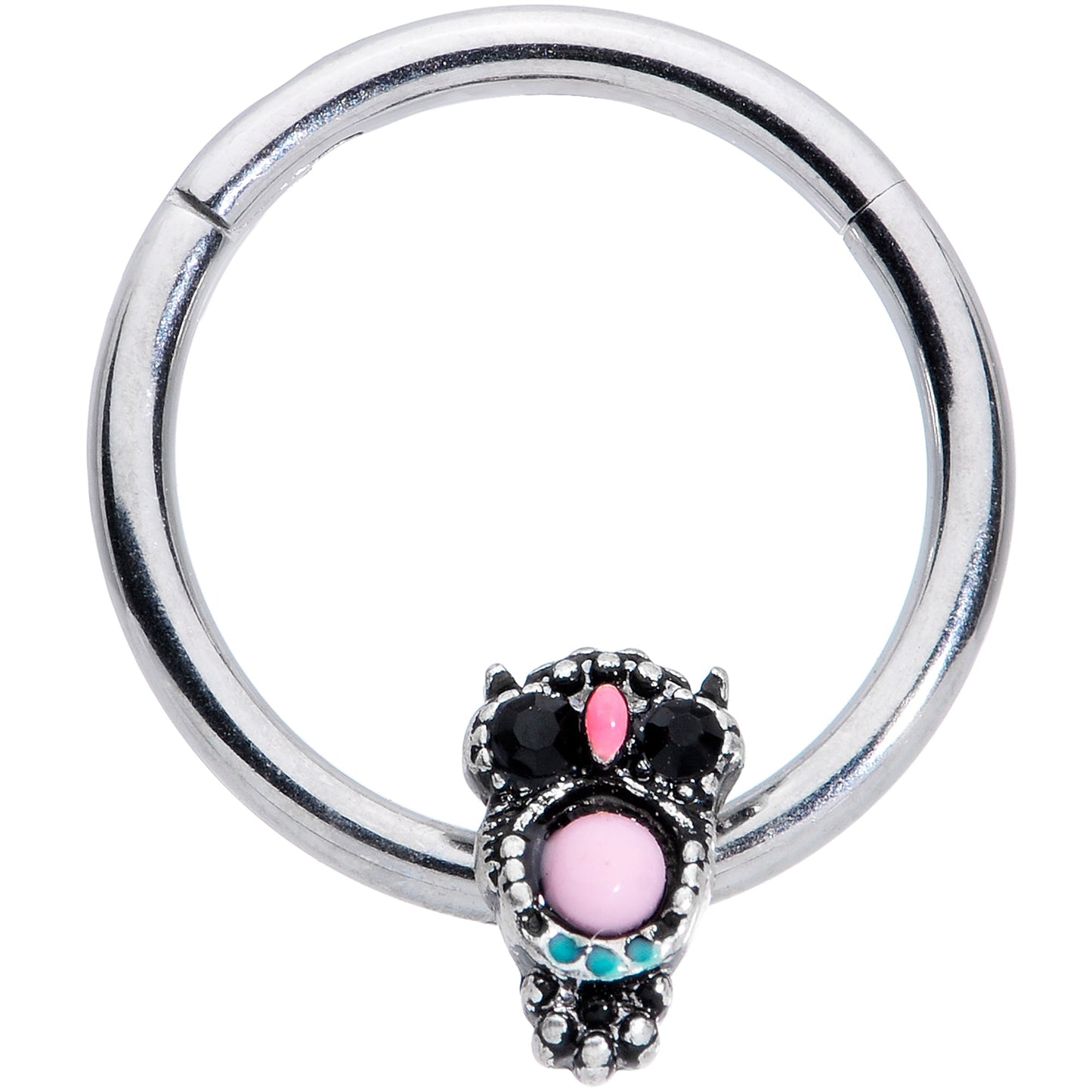 16 Gauge 3/8 Black Gem Pink Orb Owl Septum Ring