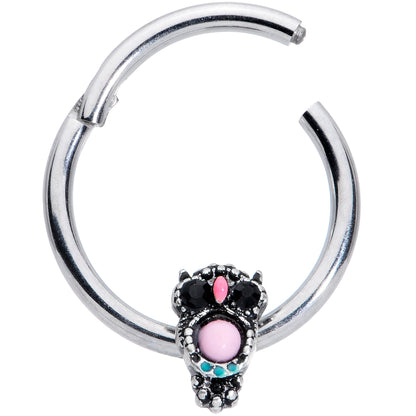 16 Gauge 3/8 Black Gem Pink Orb Owl Septum Ring