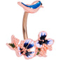 Rose Gold Tone Blue Tropical Flower Bluebird Double Mount Belly Ring