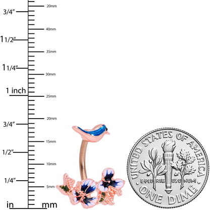 Rose Gold Tone Blue Tropical Flower Bluebird Double Mount Belly Ring