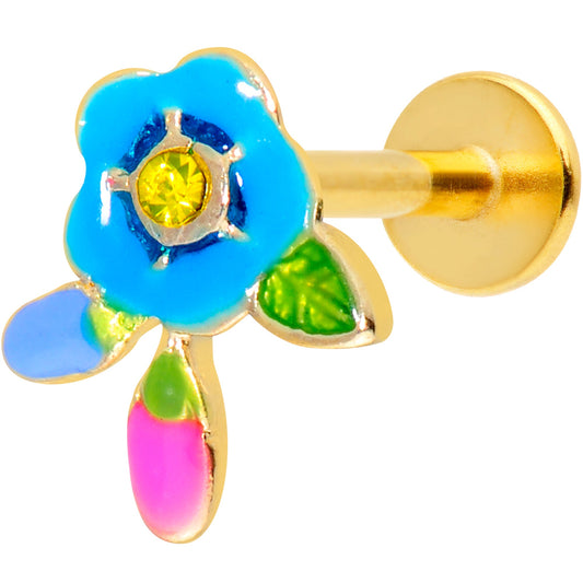 16 Gauge 5/16 Yellow Gem Gold Tone Neon Flower Labret Monroe Tragus