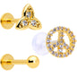 16 Gauge 5/16 Clear CZ Gem Gold Tone Peace Labret Tragus Set of 3